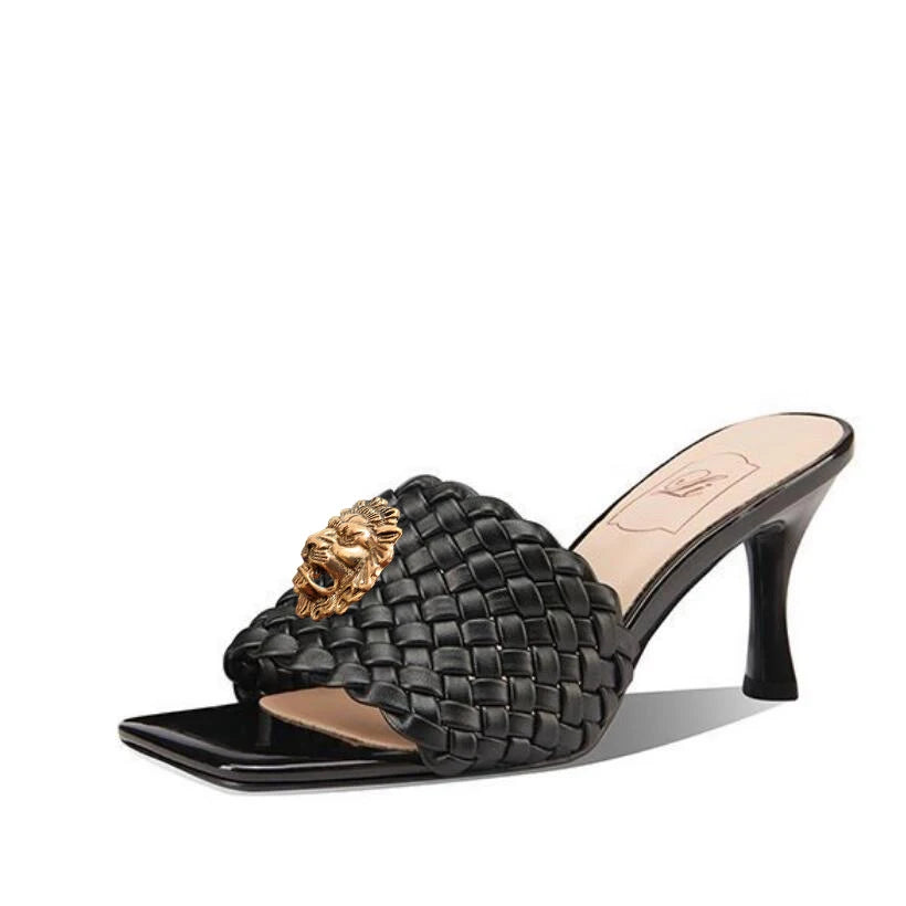 European and American Summer High Quality Irregular High Heel Square Head Slippers Women's Nightclub Show Banquet Shoes