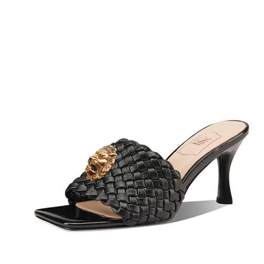 European and American Summer High Quality Irregular High Heel Square Head Slippers Women's Nightclub Show Banquet Shoes