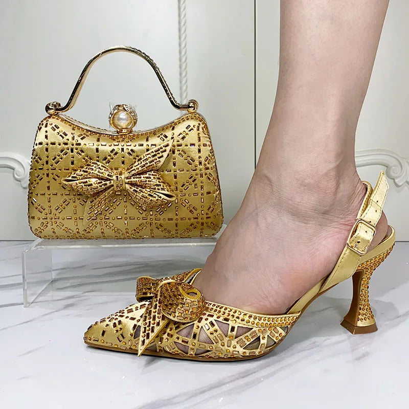 Ladies Shoe and Bag Set Latest Designers Luxury Italian Party Shoes and Bag Set for Women Rhinestone Wedding Bride Shoes Woman