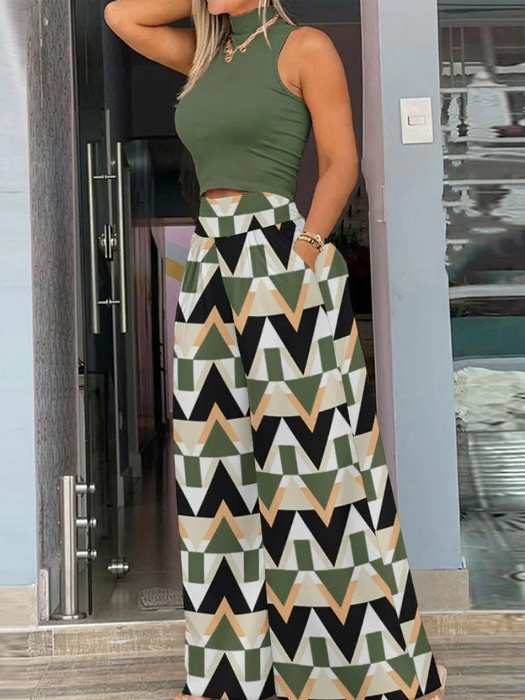 Sleeveless Top & Wide Leg High Waist 2 Piece Set