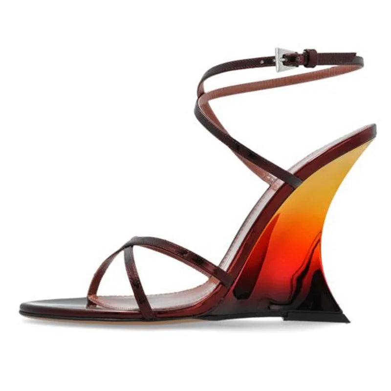 New Open Toe Cross Strap Gradient Wedge Heel Sandals European American Style Fashion Show Banquet Commuting Sexy Women's Shoes