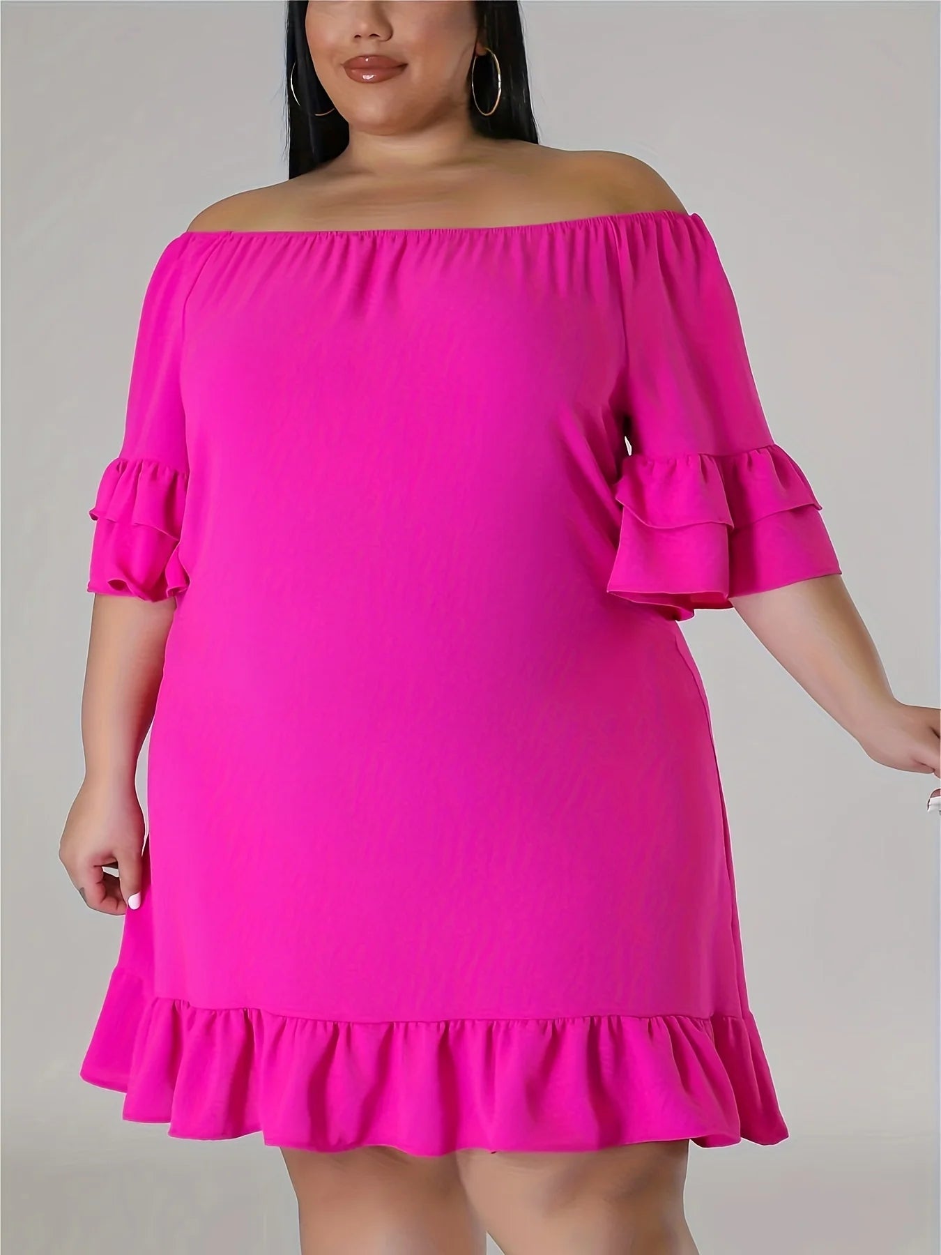 Plus Size1-5XL One-line CollarDress Off-the-shoulder Pleated Skirt Sexy Elegant Gentle Lady Milk Silk Elastic Fabric Comfortable