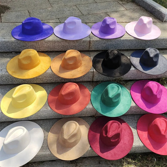 Colorful Suede Wide Brim Felt Fedoras Hat for Women Men Church Jazz Cap Panama Denim Hat Wholesale шляпа женская л