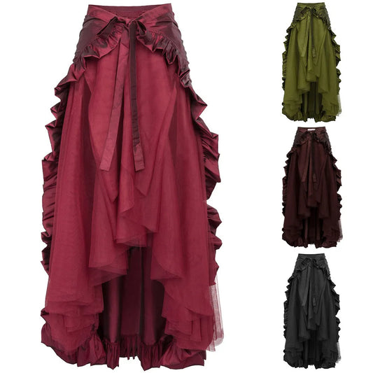 Medieval Bustle Dress Plus Size Women Steampunk Gothic Wrap Victorian Ruffled Pirate Dresses Temperament Half-body Skirts Cos