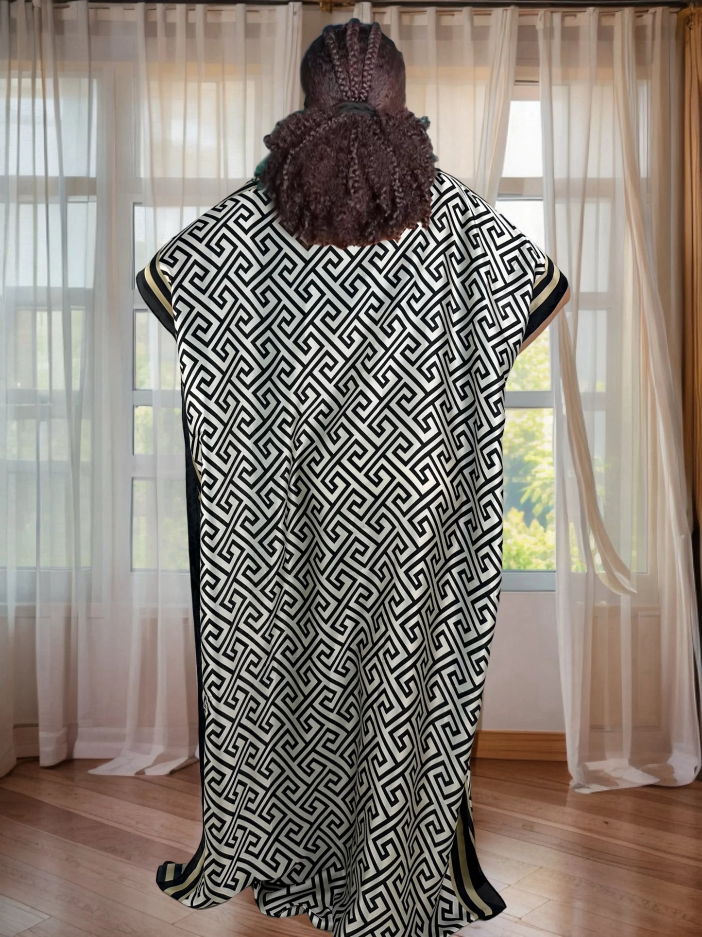 Elegant Women's Plus Size Party Wear Loose Fit Flowy Maxi Dress for Casual or Formal Occasions with Headscarf