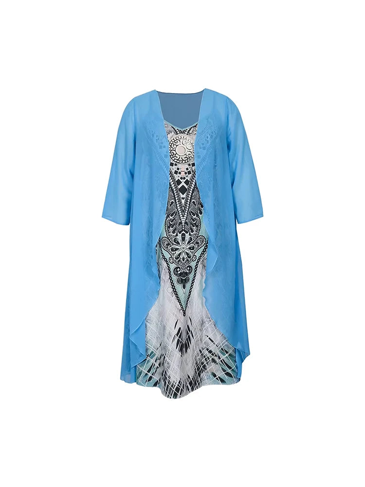 Women's plus Size Casual Dress Sets Solid Open Front & Graphic Printed Clothing Set Comfortable Fashion plus Size Outfits