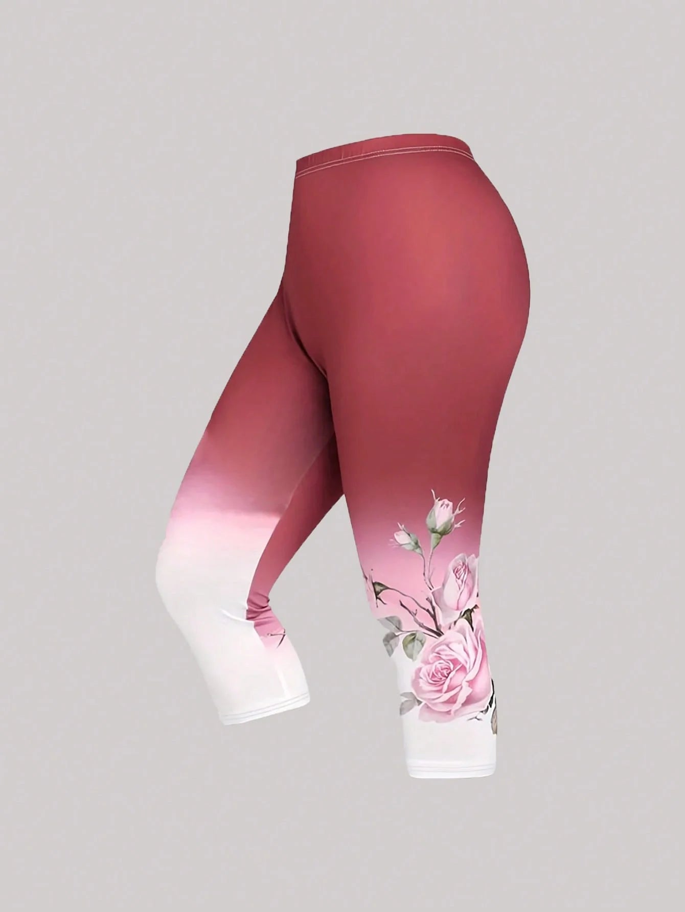 Plus Size Floral Print Two-piece Set, Crew Neck Short Sleeve Top & Skinny Capri Pants Outfits, Women's Plus Size Clothing