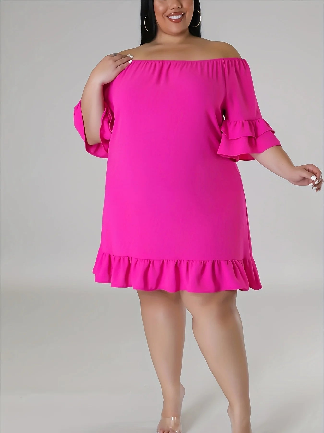 Plus Size1-5XL One-line CollarDress Off-the-shoulder Pleated Skirt Sexy Elegant Gentle Lady Milk Silk Elastic Fabric Comfortable