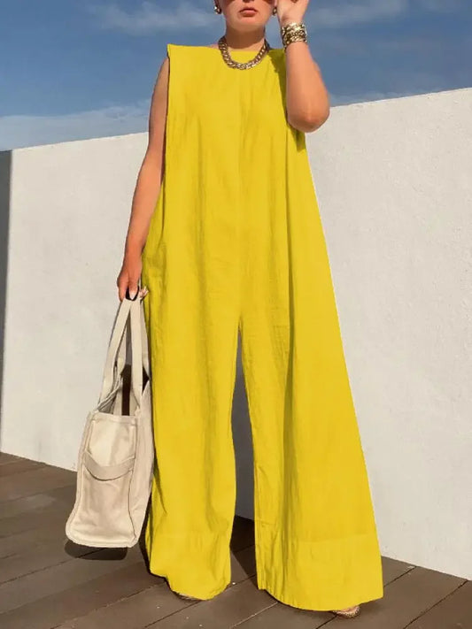 UOOZEE Women's Wide Leg Jumpsuits Female 2025 New Summer Fashion Sleeveless Solid Color Loose Casual Going Out Jump Suits