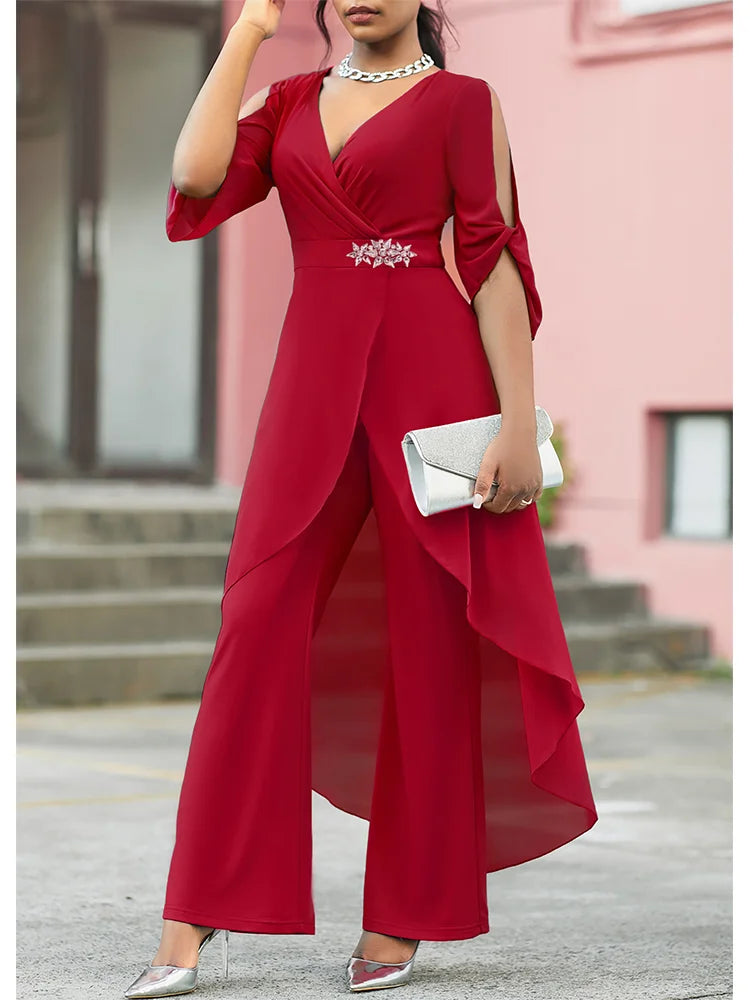 V-Neck Top and Loose Pants 2 Piece Set