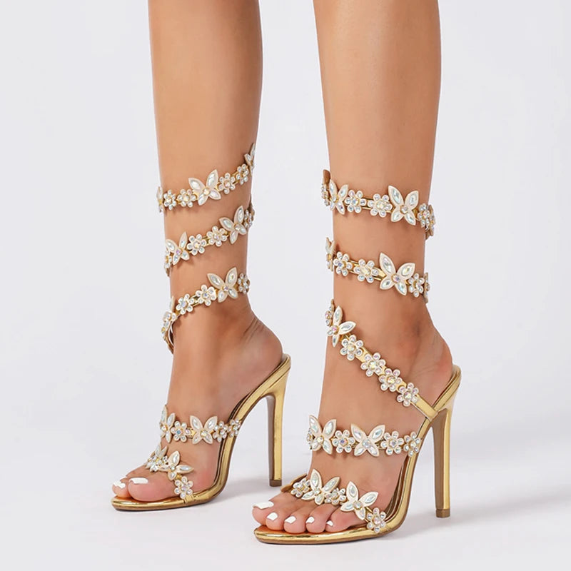 Eilyken Summer Designer Butterfly-knot Crystal Sandals Sexy Peep Toe Thin Heel Wedding Party Back Strap Shoes Zapatos Mujer