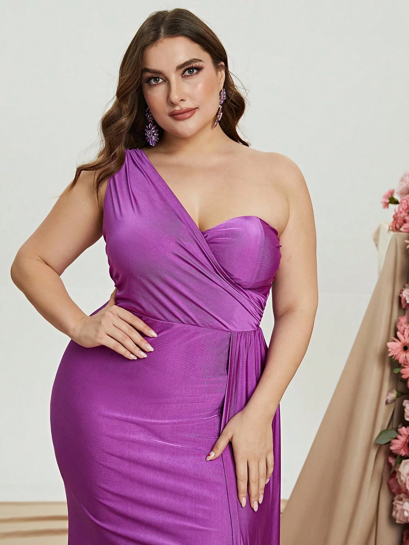 Plus Size Elegant One Shoulder Satin Mermaid Prom Dresses