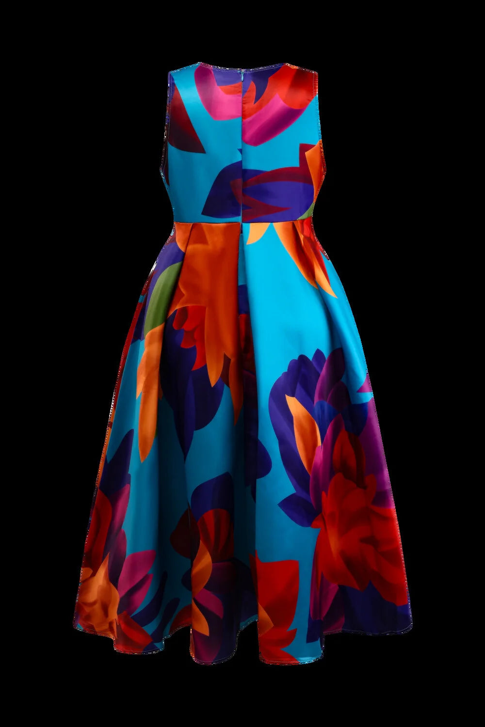 Plus Size Women Floral Printing Dress Sleeveless Round Neck Satin A-line Female Elegant Fashion Summer Dresses 2025