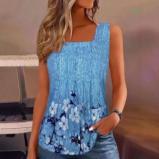 Plus Size Women's Summer T Shirts Casual Tank Sexy Vacation Print Shirts Women Beach Sleeveless Vest Fashion Pleated Tops 5XL