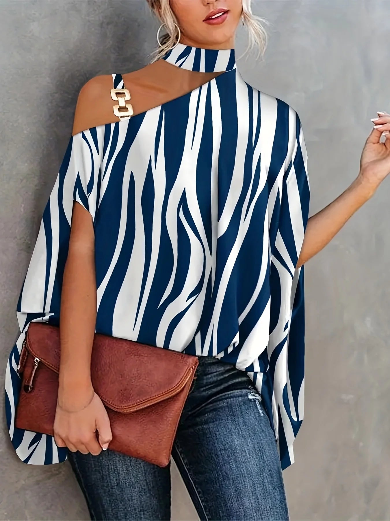 Plus Size Sexy Halter Loose Blouse Tops Women's Elegant Print Off Shoulder Batwing Sleeve Pullover Shirt 2023 Summer Fashion Str