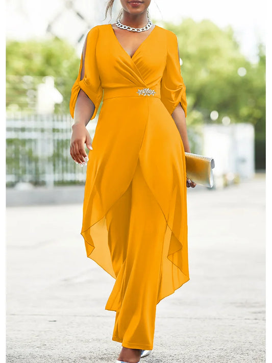 V-Neck Top and Loose Pants 2 Piece Set