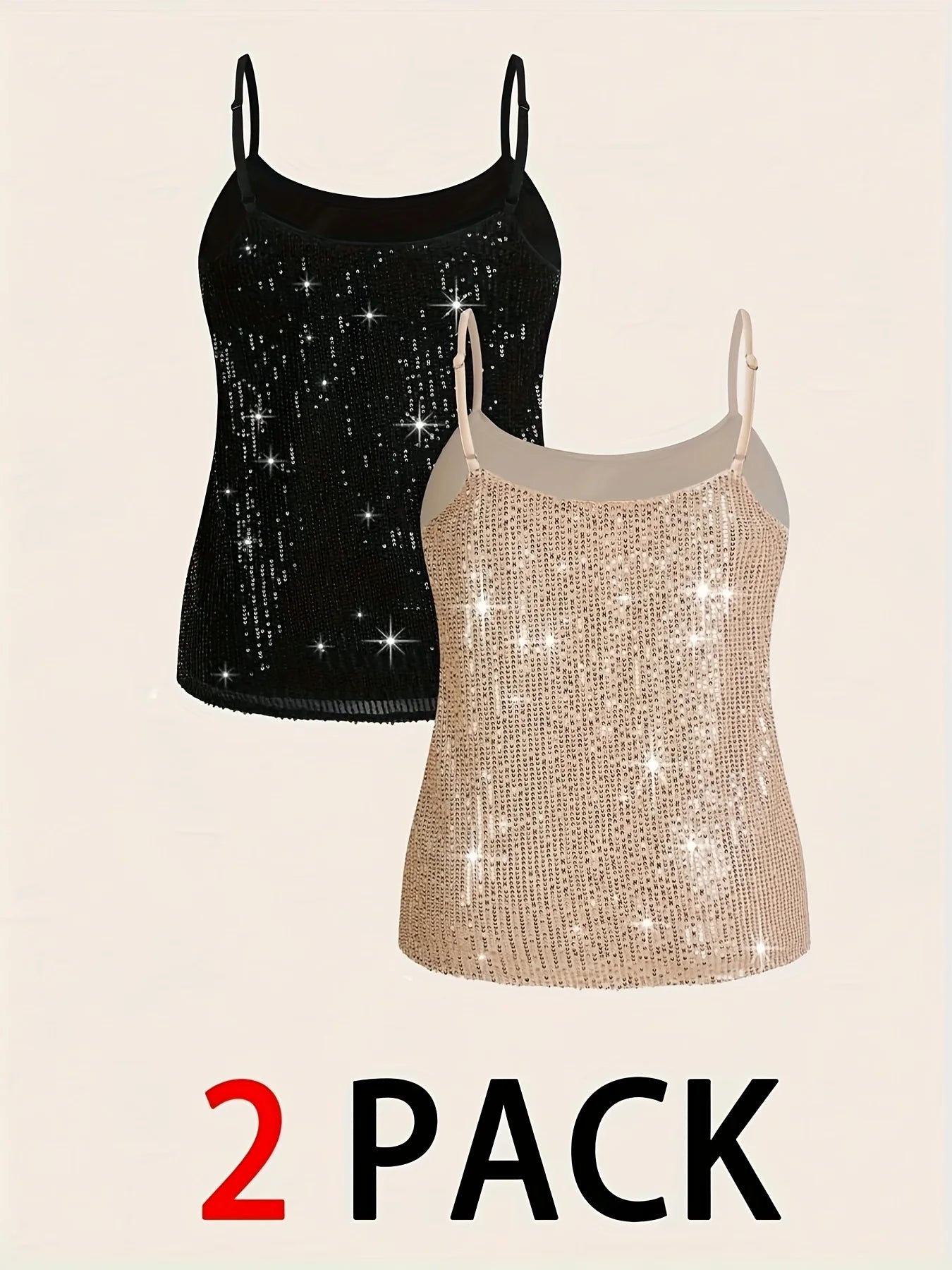 Plus size women's suit elegant sequin vest party camisole top holiday date women's vest two-piece set can be worn in all seasons