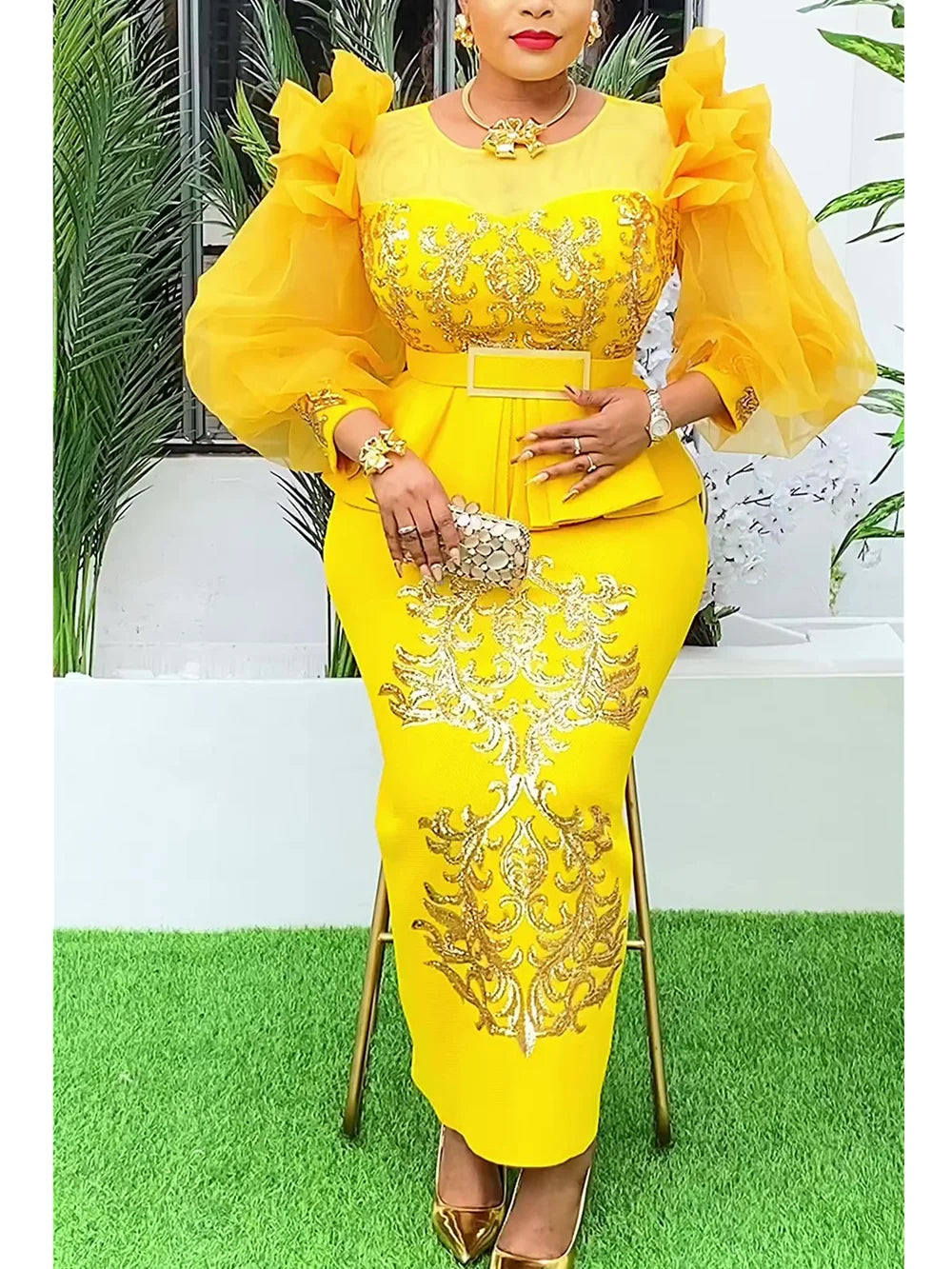 Plus Size Evening Dresses for Women African Luxury Sequin Gown Elegant Turkey Wedding Party Long Dress Ankara Ladies Clothing