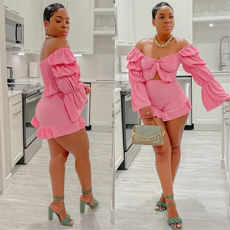 Puff Sleeve Top and Shorts 2 Piece Set