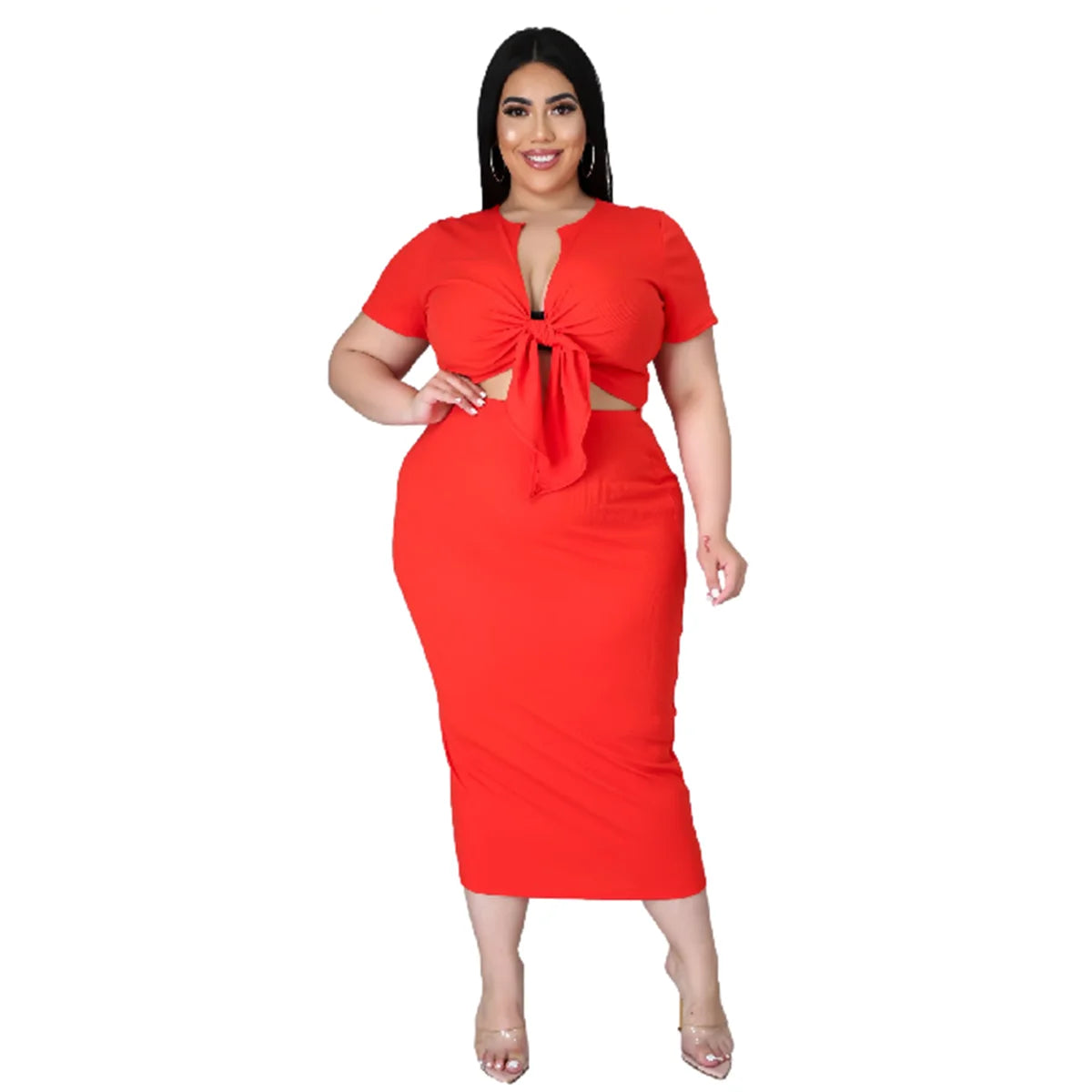 V Neck Casual Top Skirt 2 Piece Set