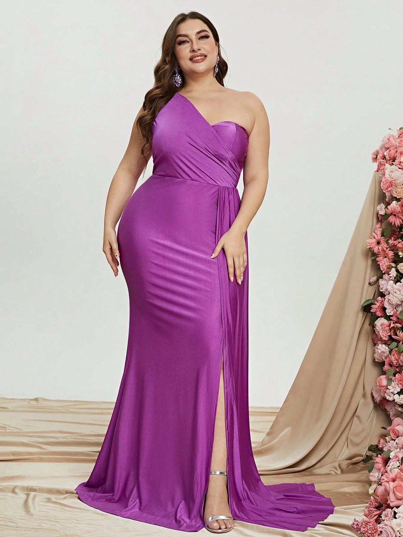Plus Size Elegant One Shoulder Satin Mermaid Prom Dresses