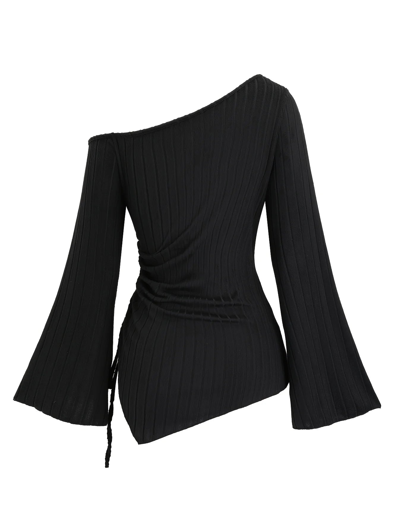 European and American fashion plus-size women's spring and autumn asymmetric tail long-sleeve off-shoulder T-shirt