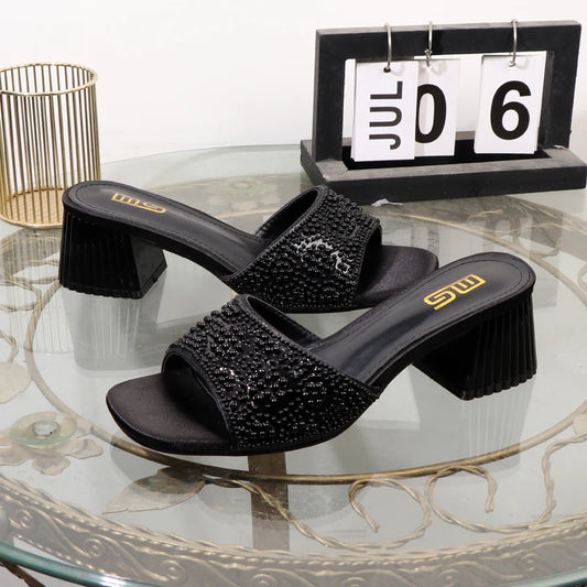 Low Thick Heel Slippers