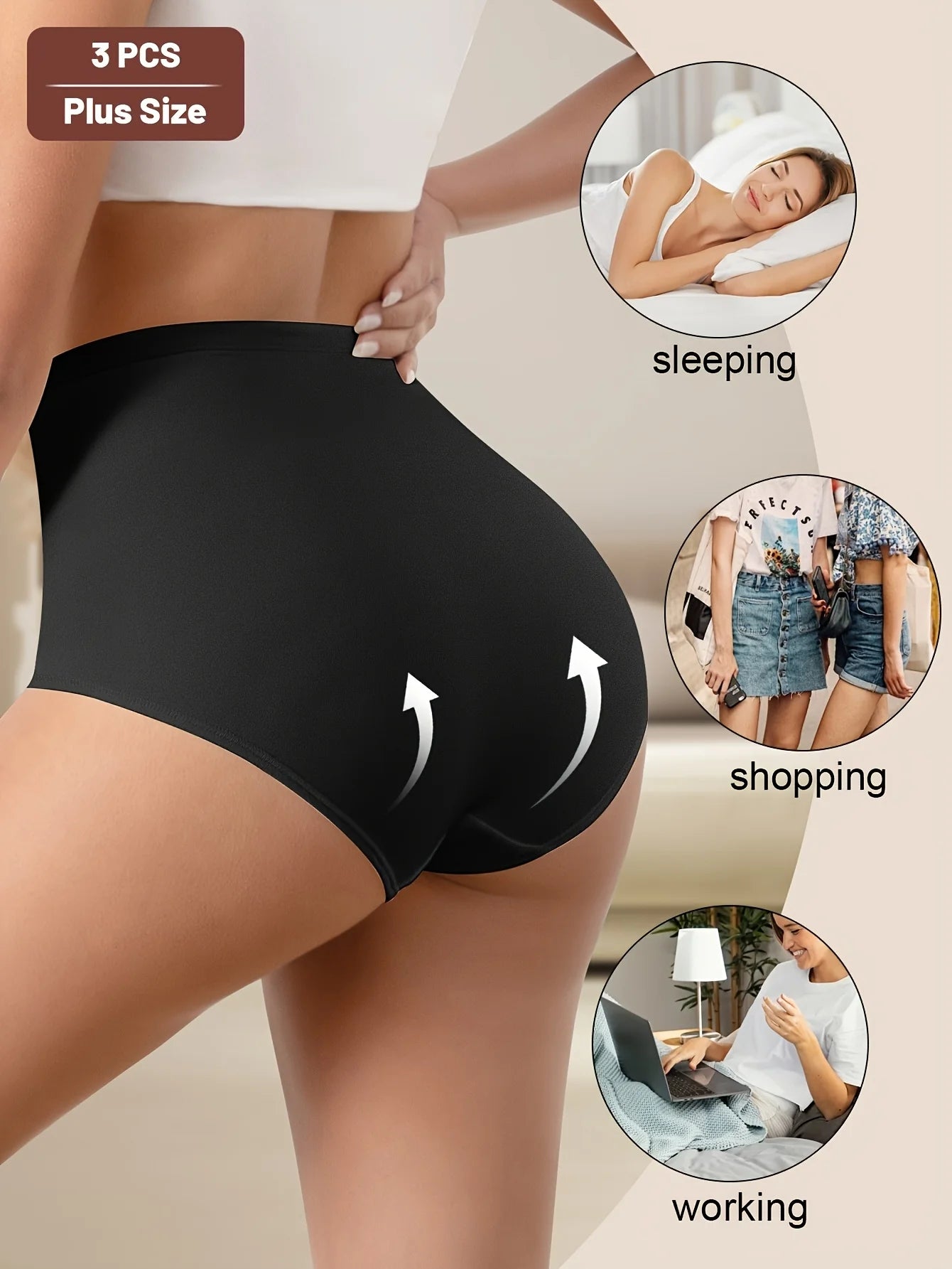 Set of 3 Plus-Size High-Waisted Shaping Panties for Women, Made of Breathable Mesh with Cross-Shaping Design, Seamless, And