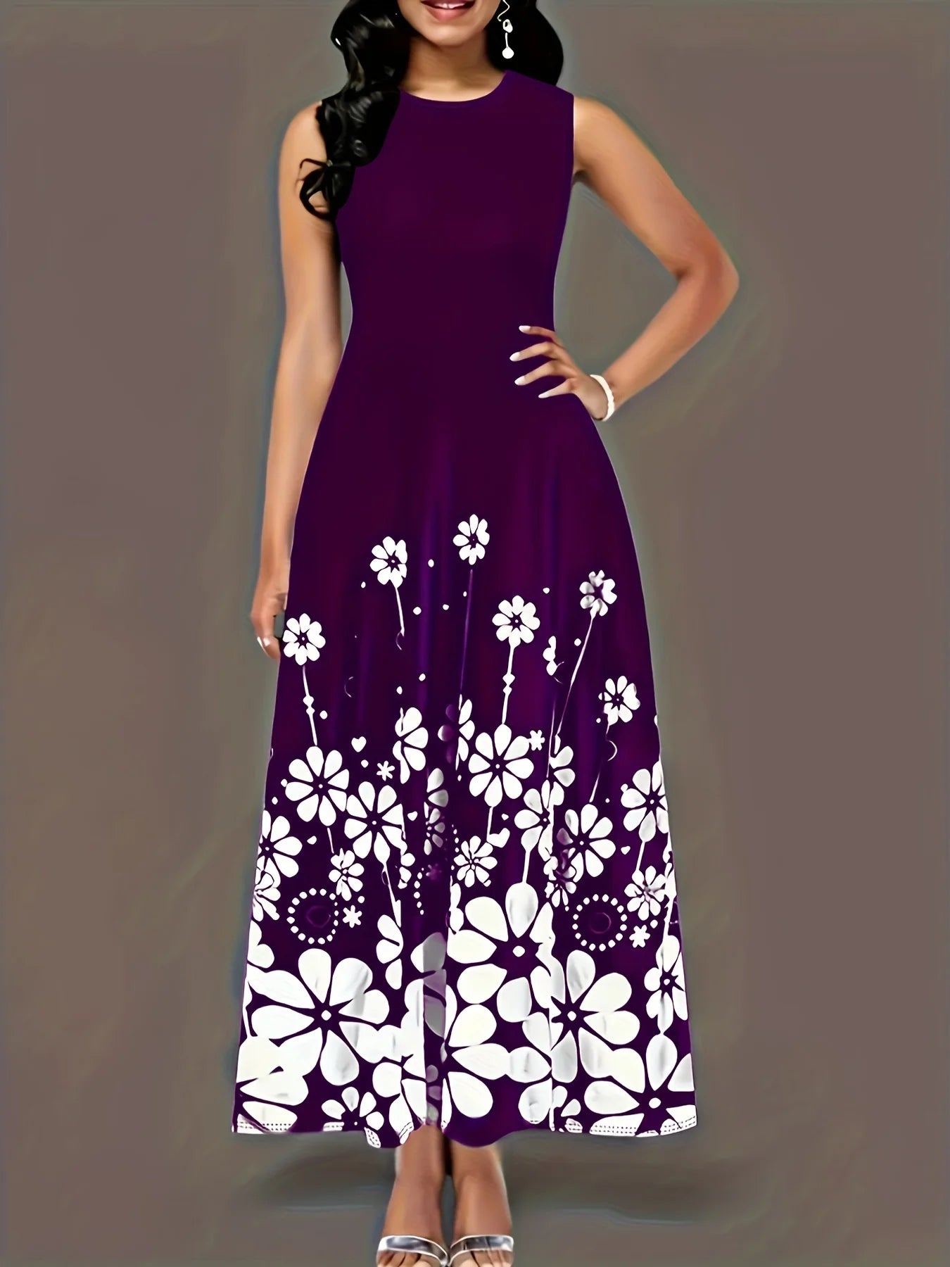Plus size Summer New European and American Fashion Sleeveless Printed Temperament Dress