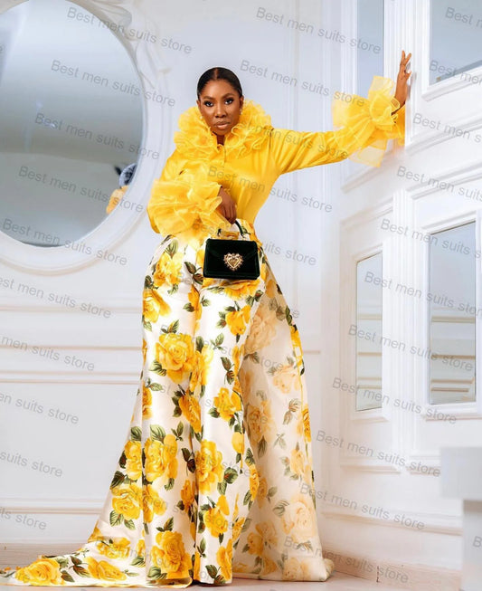 Women Pants Suit Set With Train2 Piece Blazer+Wide Leg Trousers Tuxedo Party Prom Dress Formal Office Lady Custom Made