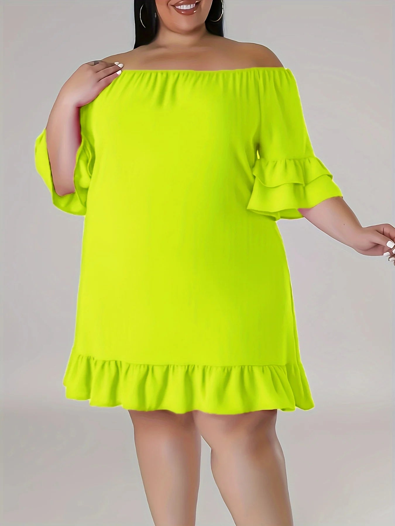 Plus Size1-5XL One-line CollarDress Off-the-shoulder Pleated Skirt Sexy Elegant Gentle Lady Milk Silk Elastic Fabric Comfortable