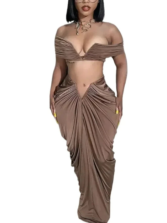 Halter Top & Maxi Long Skirt 2 Piece Set
