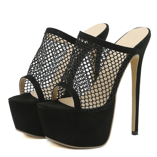 Peep Toe Platform High Heel Mesh Slippers