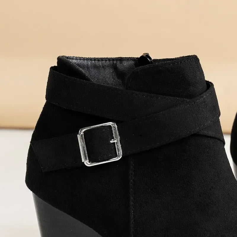 Suede Side Zip Ankle Wedge Boots