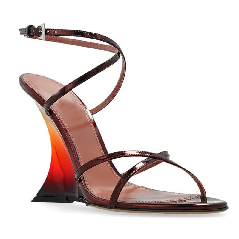 New Open Toe Cross Strap Gradient Wedge Heel Sandals European American Style Fashion Show Banquet Commuting Sexy Women's Shoes