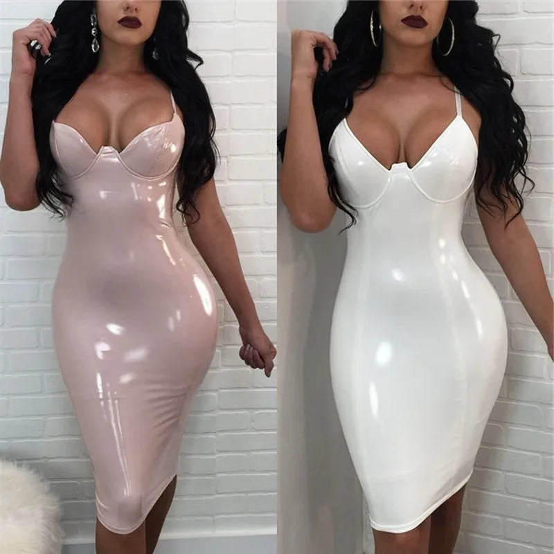 Large Size Dresses For Women 4XL 5XL 6XL Wetlook PU Dress Sexy Black Split Bodycon Party Club Leather Dresses Midi Vestidos Ddlg