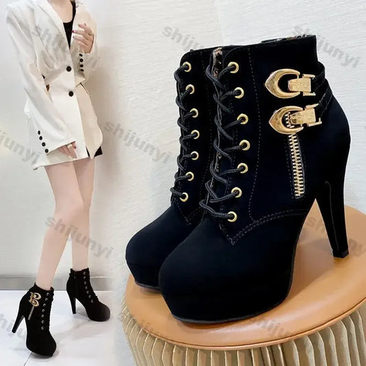 Chunky Heeled Buckle Ankle Platform Boots