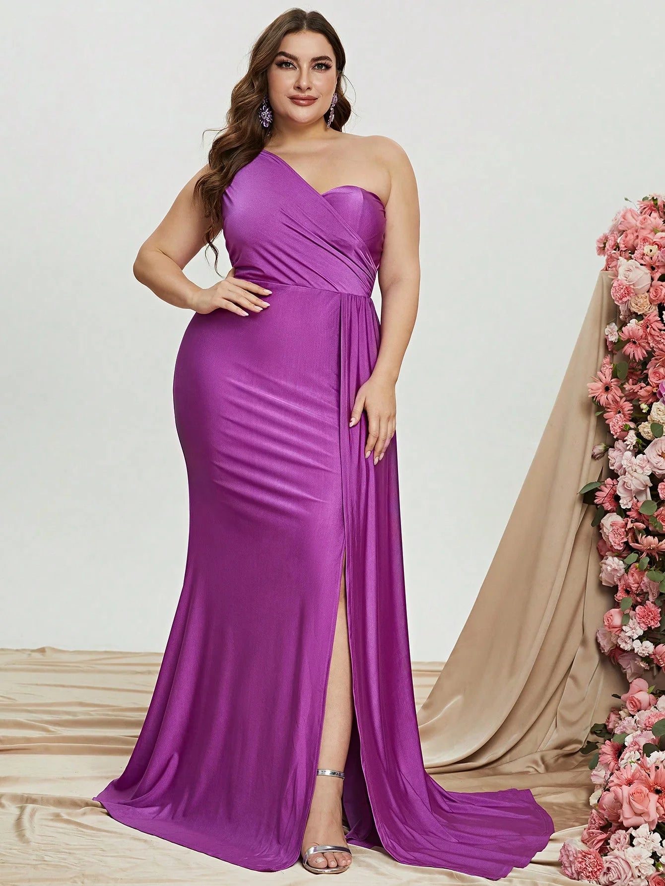 Plus Size Elegant One Shoulder Satin Mermaid Prom Dresses