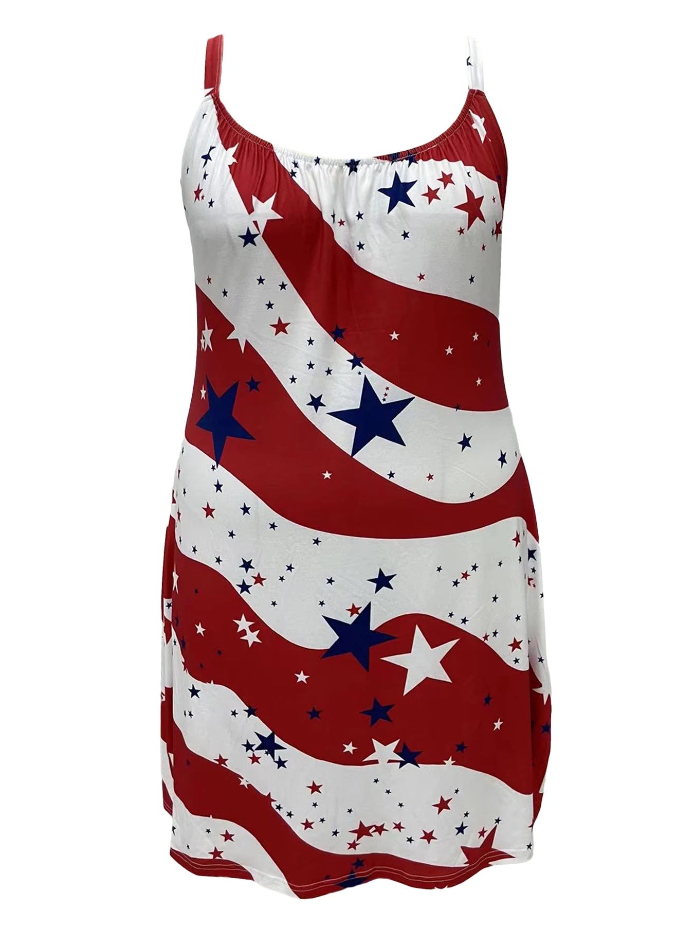 Plus Size Star Print Slip Dress Casual Sleeveless Crew Neck Dress For Spring & SummerWomen's Plus Size Clothing