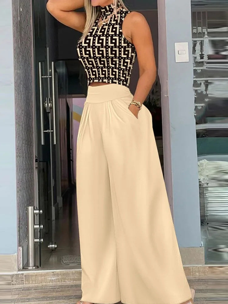 Sleeveless Top & Wide Leg High Waist 2 Piece Set