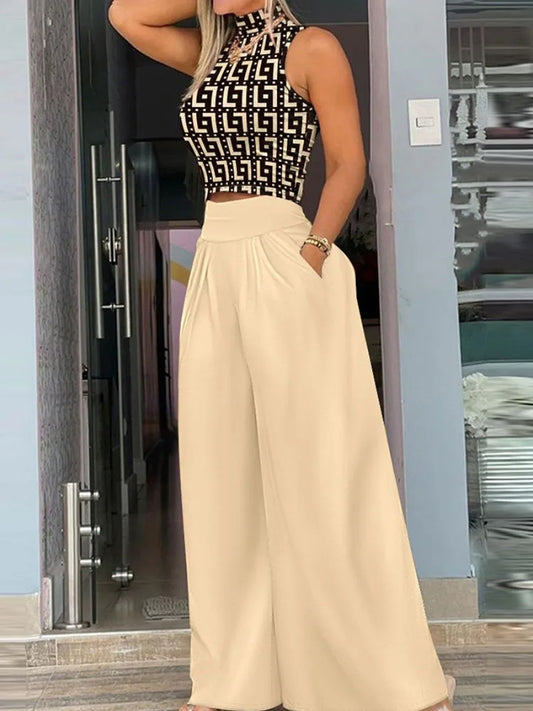 Sleeveless Top & Wide Leg High Waist 2 Piece Set