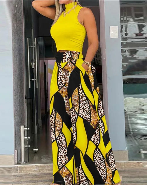 Sleeveless Tank Top Wide Leg Pants 2 Piece Set