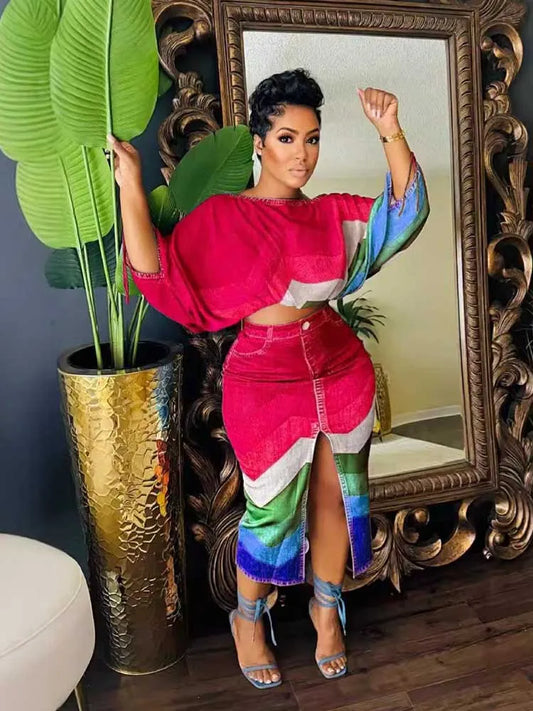 2 Piece Elegant Open Split Skirt Set