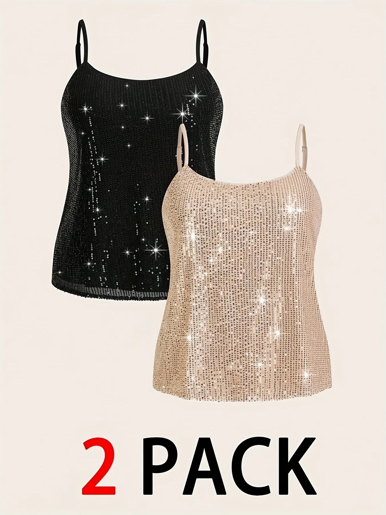 Plus size women's suit elegant sequin vest party camisole top holiday date women's vest two-piece set can be worn in all seasons