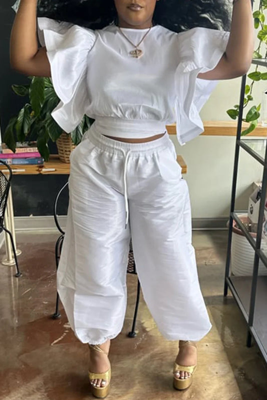 Flutter Sleeve Casual Two Piece Pants Set