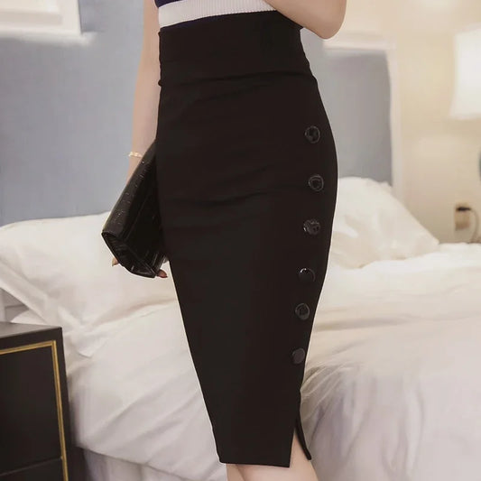 Summer Elegant Midi Skirt Women Skirt 5XL Plus Size Sexy Slit Women's Versatile Bodycon Pencil Skirt Fashion Button Streetwear