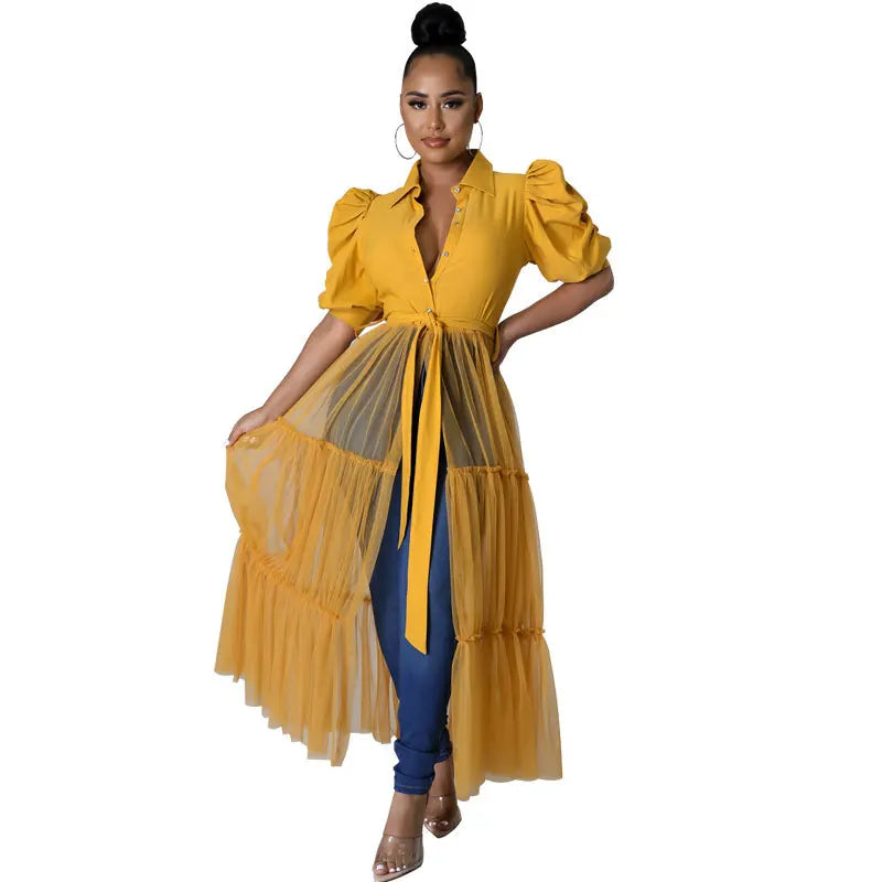 Plus-size Fashion Dress for Women Casual Solid Shirtdress Women Short-sleeved Shirt Single-breasted Lazy Robes Summer Clothing