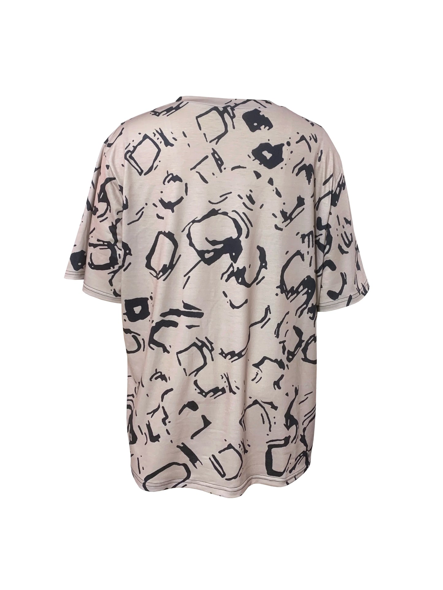 Plus Size Short Sleeve V Neck Allover Print T-shirt, Casual Top For Summer & Spring Women's Clothing