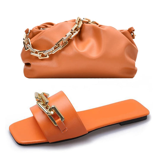 Leather Slippers W/Matching Bag Set