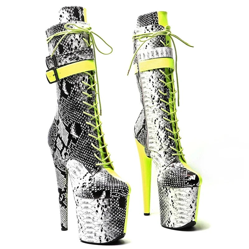 Snake  Print Platform High Heel Boots